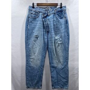 KBB by Kahlana Barfield Brown Womens 10 Straight Leg Crossover Jeans Light Wash